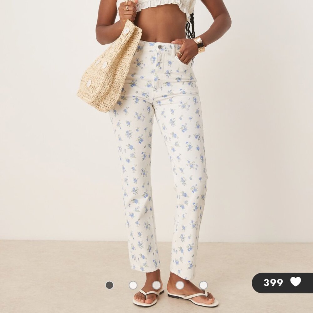ASOS DESIGN mid rise straight leg jeans in floral print